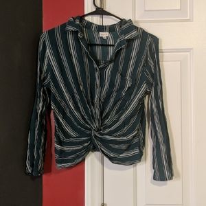 Young Adult Dark Green Striped Blouse